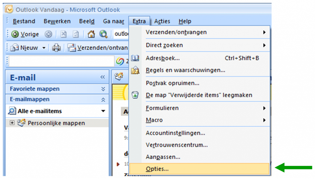 Feestdagen toevoegen in Outlook 2007_Opties